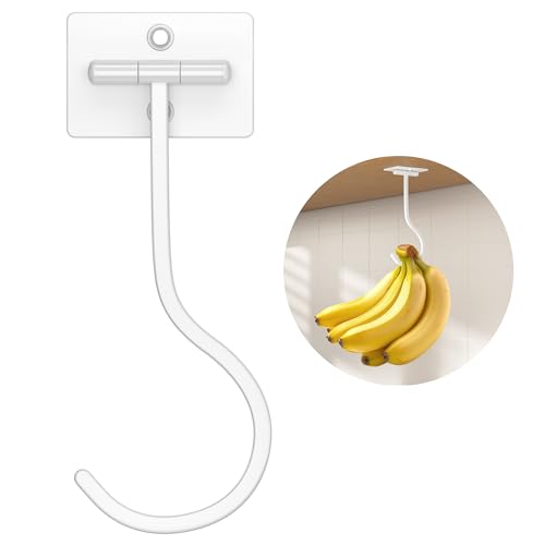 Foldable Banana Hook for Under Cabinet - Adhesive White Hanger (1 Pack)