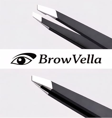 BrowVella Precision Slant Tip Eyebrow Tweezers - Black Stainless Steel