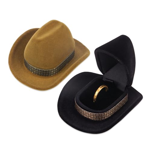 Brown ZORZA 2-Piece Velvet Cowboy Hat Jewelry Box for Rings & Jewelry