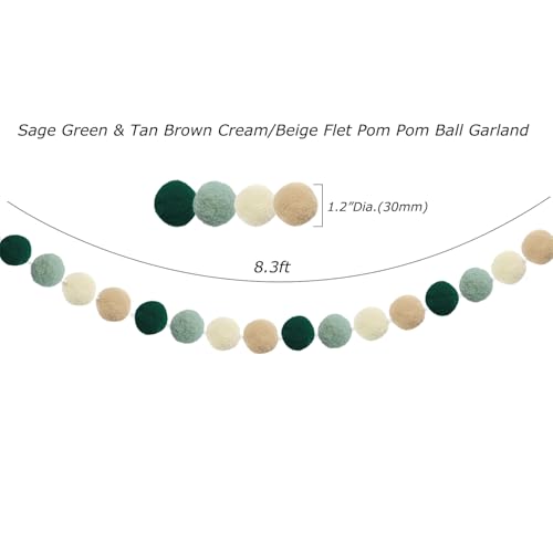 Boho Sage Green Felt Garland Set of 2 - Wall Decor for Nursery, Party & Holiday