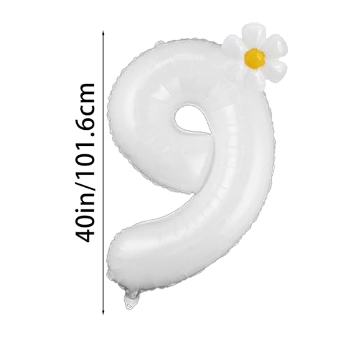 40-Inch White Number 9 Daisy Balloon Set for 9th Birthday Party