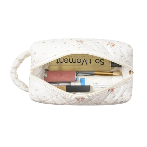 JOVAKIT Floral Travel Makeup Bag with Handle - Beige Toiletry Organizer