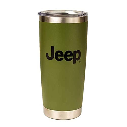 Jeep Text and Grill Powder Coated Camper Mug | Stainless Steel Travel Mug (Green, 20 OZ)