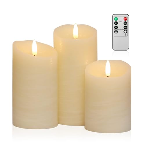 Ivory White Flameless Candles with Remote, Flickering Battery-Powered Set