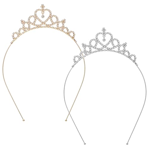 Rhinestone Tiara Headband 2-Piece Set - Gold and Silver Princess Crowns