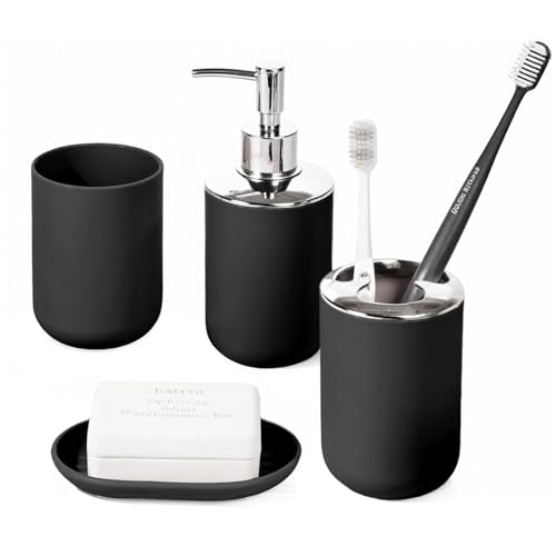 Black Plastic Bathroom Accessory Set - 4 Pcs by RRM