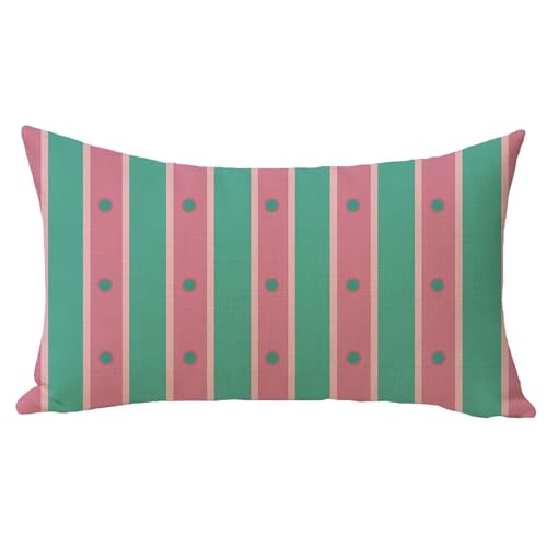 Pink Green Striped Lumbar Pillow Cover 12x20 | Decorative Cushion Case