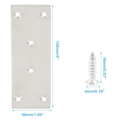 Bonsicoky Silver Flat Straight Brace Brackets 5" x 2" - 4 Pcs