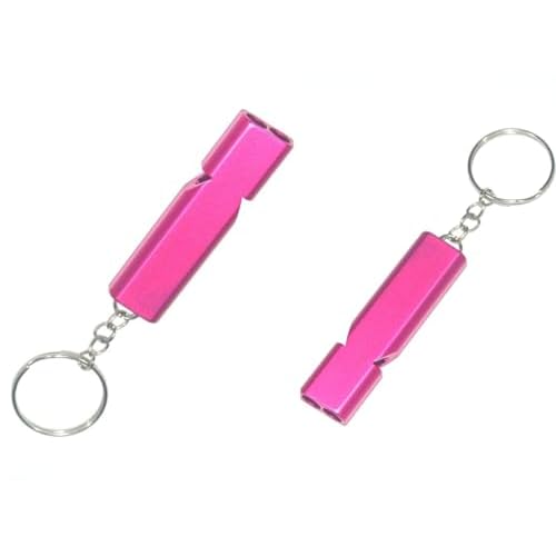 4Pcs Pink Aluminum Alloy Whistle Camping Supplies Double Tube Emergency Whistles Clear Loud Sound Compact Size Portable Corrosion-Resistant Safety Survival Camping Signal Whistles Camping and Hiking