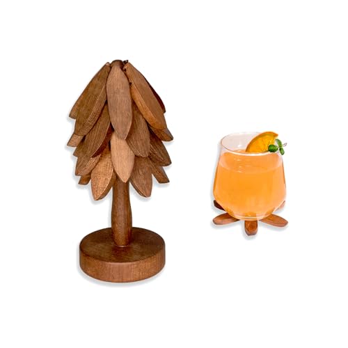 Yuoyar Medium Wooden Tree-Shaped Coasters Set for Coffee Table