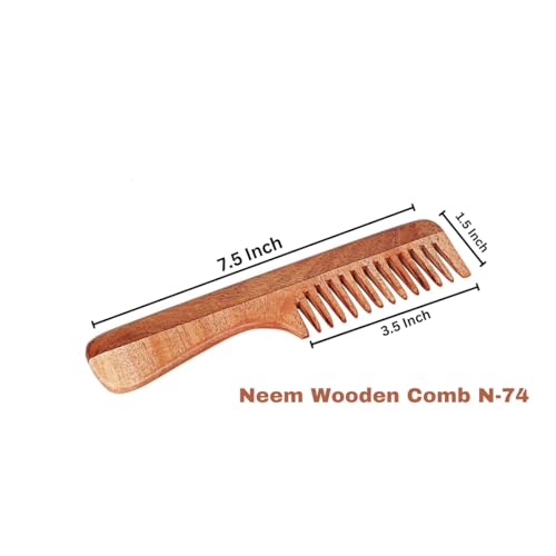 SVATV Handcrafted Neem Wood Hair Comb for Anti-Static Detangling