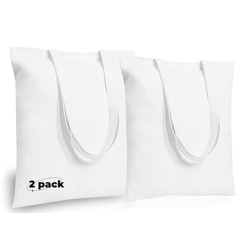 Spacious White Canvas Tote Bag - Lightweight Reusable 2 Pack