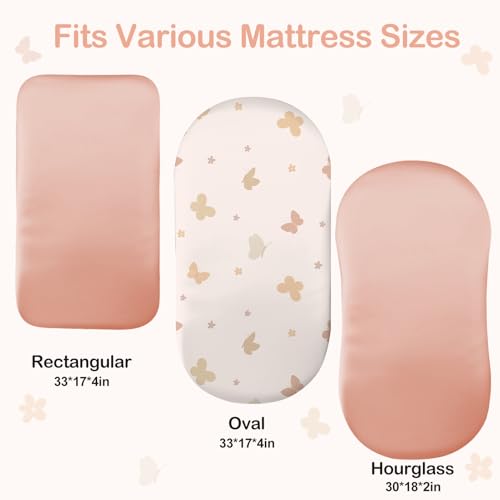 Unicorn Castle Satin Bassinet Sheets 2-Pack - Beige Butterfly & Blush Pink