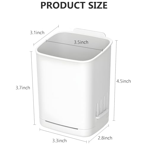 Wall-Mounted Toothbrush Holder Cup - White, Drill-Free, Removable
