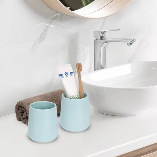 Ceramic Bathroom Tumbler Cup - 400ml Toothbrush Holder (Cyan)