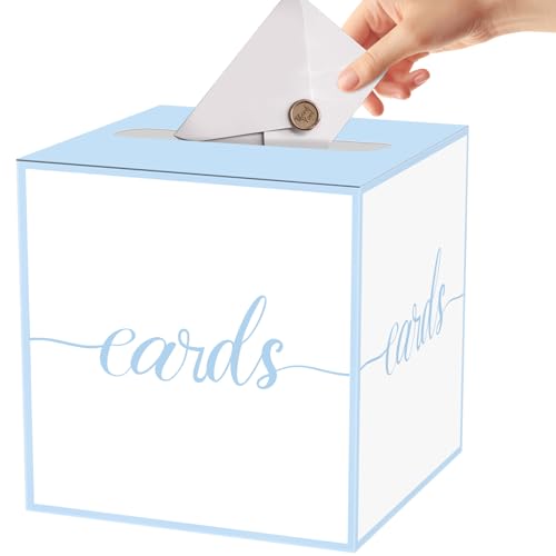CaliLain Baby Shower Card Box - 8.7-Inch Foldable Gift Holder, Blue Trim