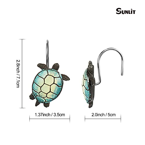 Turquoise Sunlit Tilt Sea Turtle Shower Curtain Hooks – Resin Bathroom Decor, Set of 12