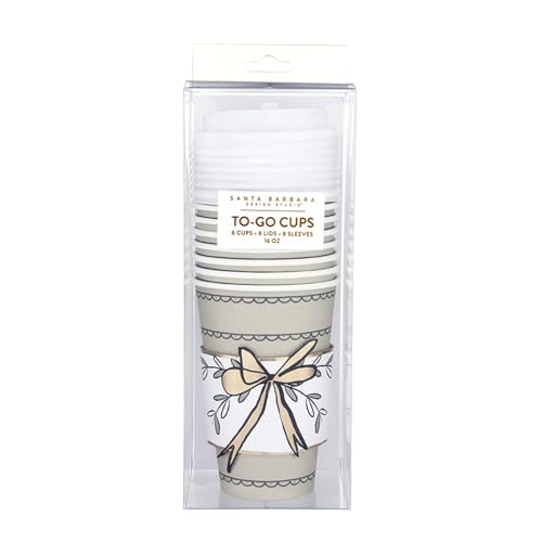 Santa Barbara Design Studio Paper Christmas To-Go Cup Set - 16 Oz Thanksgiving Bow, 8 Disposable Coffee Cups with Lids & Sleeves