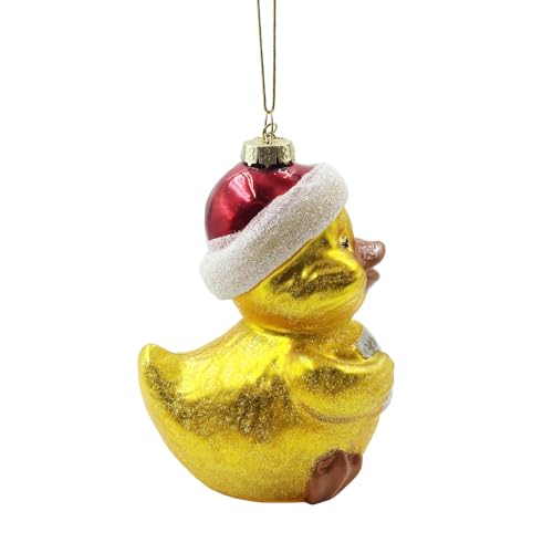 Funny Christmas Ornament - Glass Duck with Santa Hat & Witty Love Sign