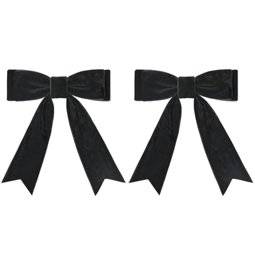 Black Velvet Hair Bows 5 Inch with Alligator Clips, 2 Pack