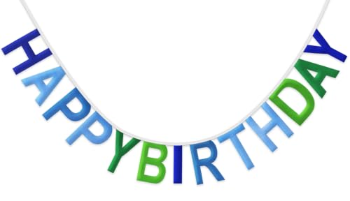 Happy Birthday Banner Pre-Strung Sign - Reusable Blue Green Decor