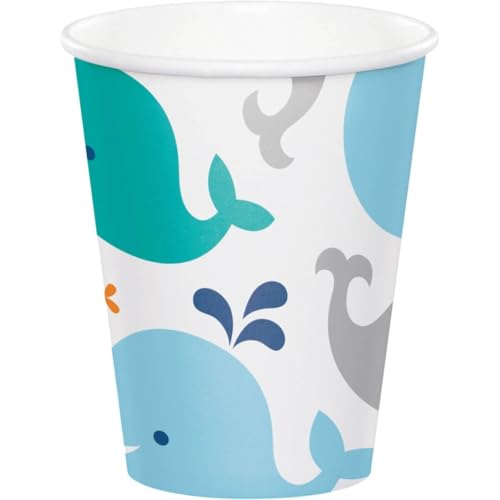 Blue Baby Whale Disposable Paper Cups - 9 oz, Pack of 8