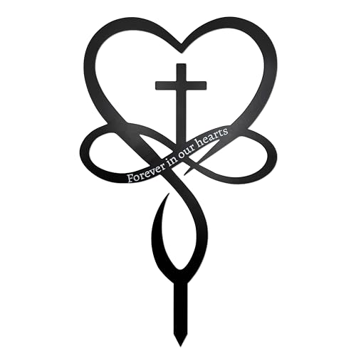 Black Metal Infinity Heart Cross Grave Decoration Stake - Memorial Garden Ornament