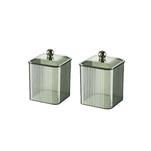 RANNYOZIO 2 Pack Acrylic Cotton Swabs Holder with Lid - Blackish Green Bathroom Organizer