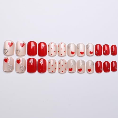 OSTTMA Red Heart Press on Nails Short Square Valentine Fake Nails