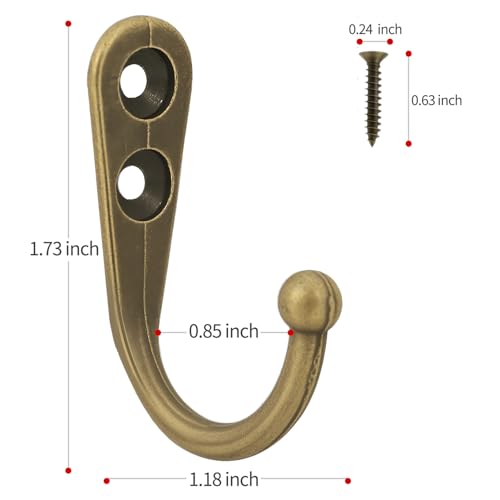 Bronze 20 Pcs Wall Mount Key Hooks - Zinc Alloy Utility Hangers