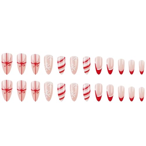 Christmas Press on Nails Almond Medium False Nails French Tip Holiday Art