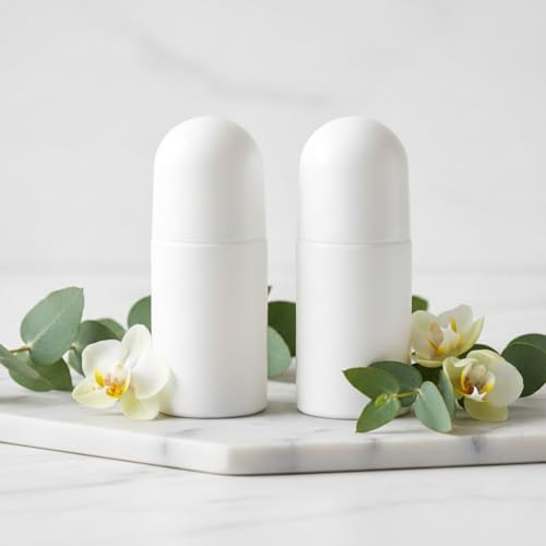 Qemixly Refillable Roll-On Bottles 1.7oz White Plastic Roller Bottles 2Pcs