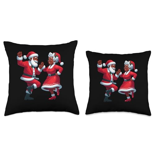 Christmas Dancing African American Santa Throw Pillow - Mrs Claus Holiday Decor - 16x16