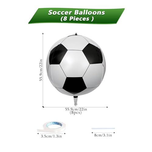 YiYou 8 Pack 22 Inch Soccer Foil Balloons - Realistic Football Mylar Party Decorations (Soccer Variant)