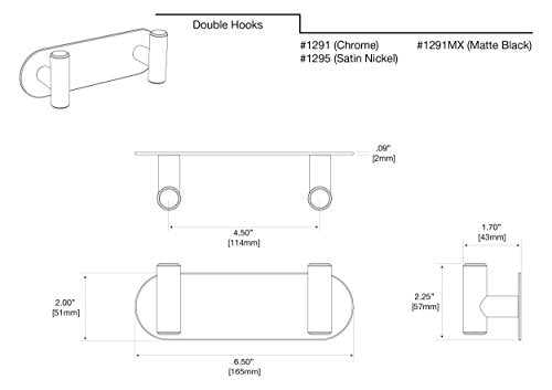 Gatco 1295 Latitude II 2 Hook Double Robe Hook, Wall Mounted Hook for Bathroom Towels & Robes, 6.5 Inch W, Satin Nickel, Premium Brass