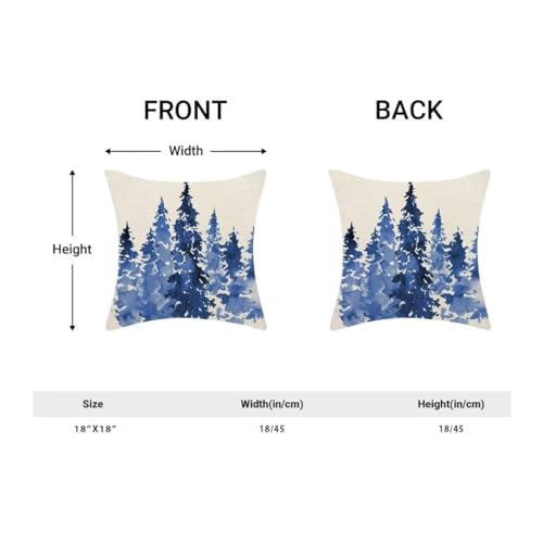 Blue Christmas Tree Pillow Covers Set of 2, 18x18 Inch Holiday Couch Decor