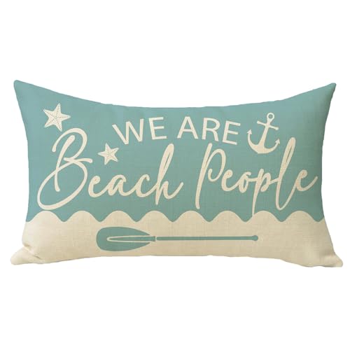 Coastal Nautical Blue Lumbar Throw Pillow Cover 12x20