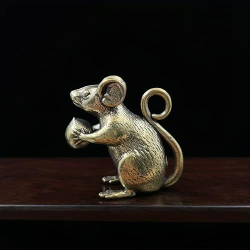 Brass Mouse Figurine - Lucky Rat Statue for Wealth & Good Luck