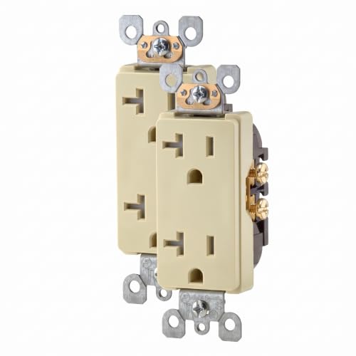 Leviton T5825-I Ivory 20 Amp Tamper-Resistant Decora Duplex Outlet - שנהב, Residential Grade, Pack of 2
