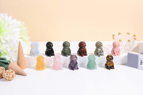 Pink Rose Quartz Dog Figurine | Crystal Dog Statue for Home Decor