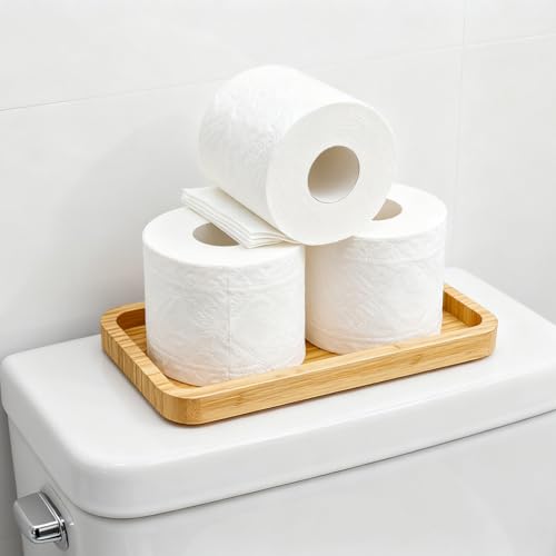 Natural Bamboo Vanity Tray - 11.8 x 5.9 Inch Bathroom Organizer