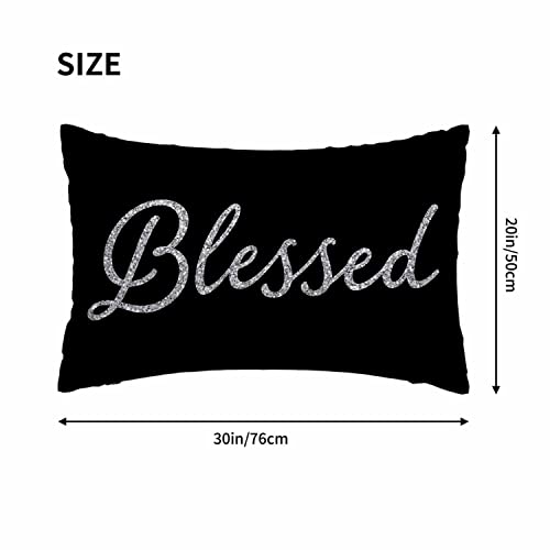Mugod 20x30 Inch White Throw Pillow Cover with Blessed Text - Rectangular Lumbar Cushion for Sofa & Home Decor, Pack of 1