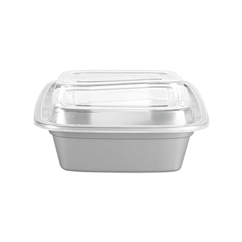 Restaurantware-Asporto 26 Ounce Compartment Take Out Boxes, 100 Microwavable Meal Prep Containers - 2 Compartments, With Clear Plastic Lids, Silver Plastic Food Containers, Do Not Contain BPA