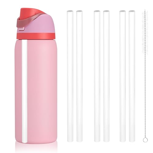 Replacement Straws for Owala Water Bottle 24oz 32oz, 6-Pack Reusable Plastic Straws with Cleaning Brush