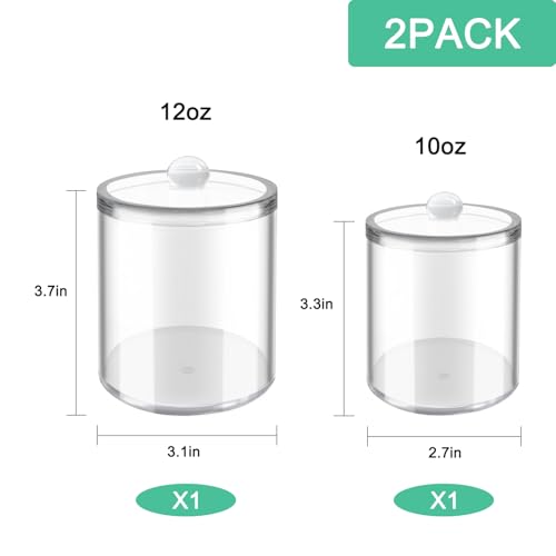 YOLCAR 2-Pack Acrylic Cotton Swab Holder with Lids - 10oz & 12oz
