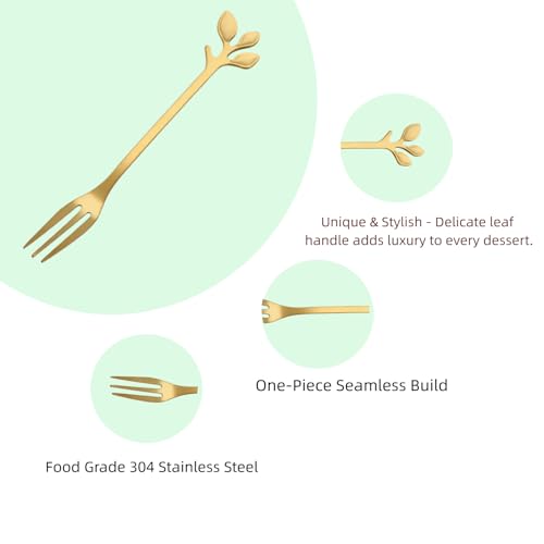 Elegant 4 Pack Mini Leaf Dessert Forks - Stainless Steel, 4.7 Inch