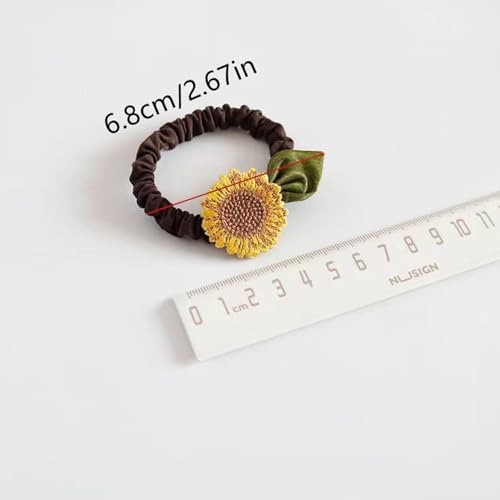 Brown Sunflower Scrunchies Hair Ties 4 Pcs, Elastic Ponytail Holders