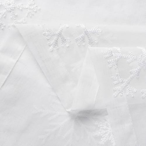 Christmas Sheer Curtains with Embroidered Snowflakes - 52x84 Inches, White, Pack of 2, Rod Pocket