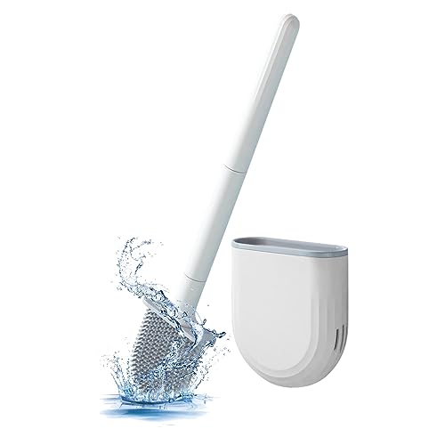 Thaibna White RV Silicone Toilet Brush with Holder - Wall-Mounted, Anti-Drip, Compact Bathroom Cleaner