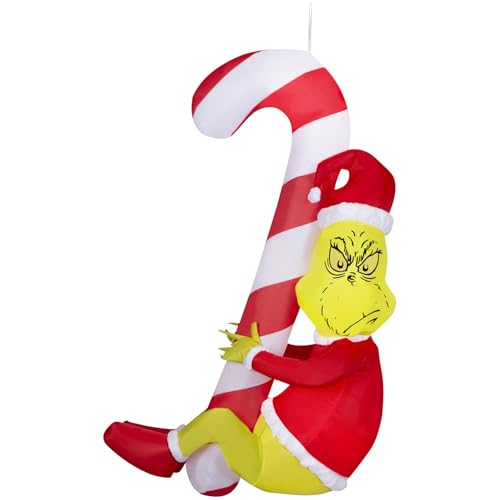 Inflatable Hanging Grinch with Candy Cane - 4.5 ft Christmas Decor